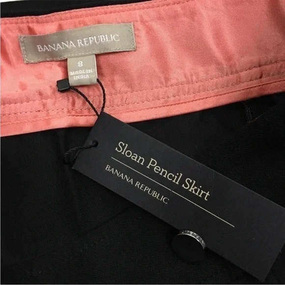 BANANA REPUBLIC Sloan Pencil Skirt Black Sailor Buttons Minimalist Size 8 NWT - Picture 8 of 13